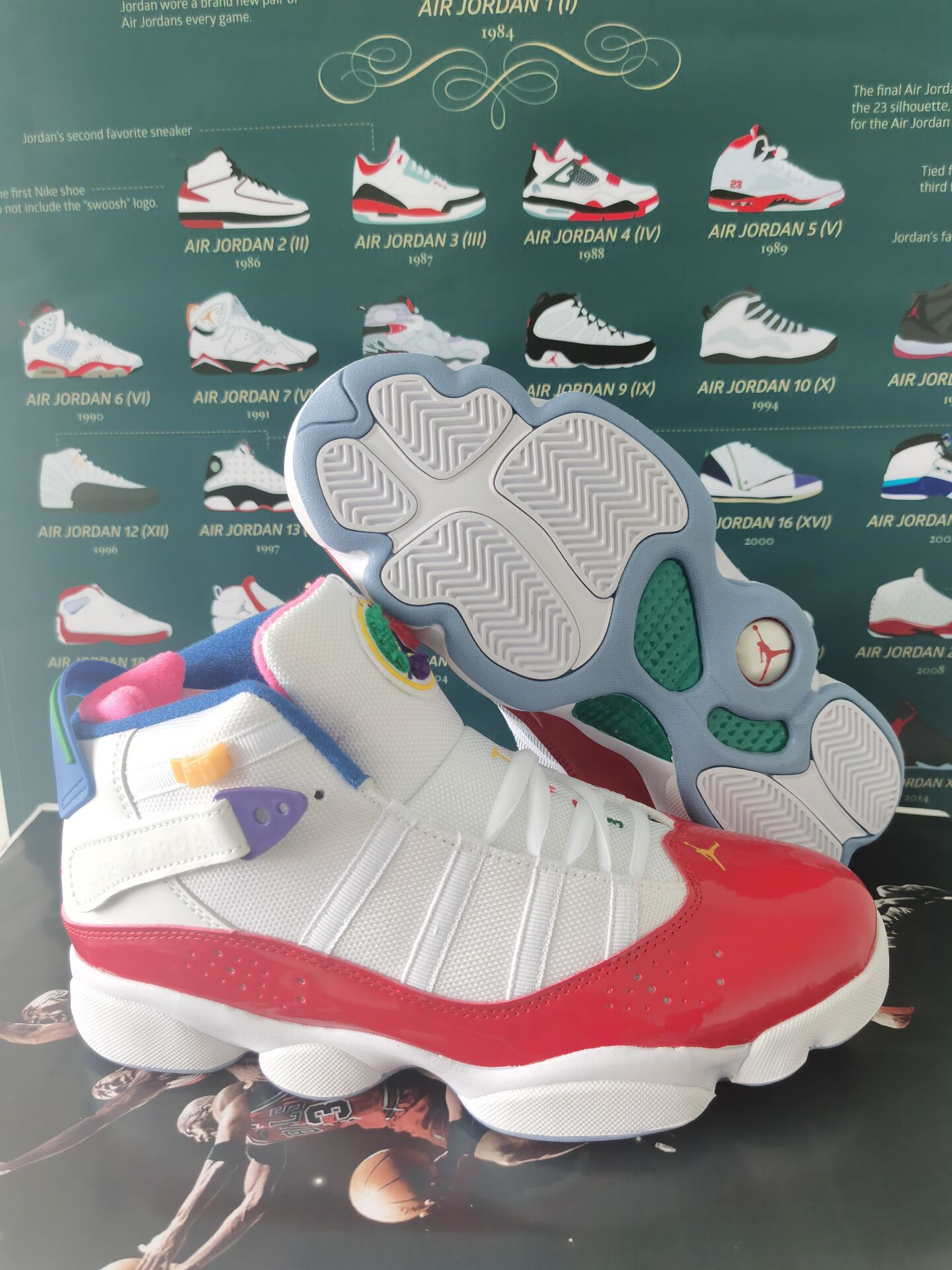 Air Jordan Six Rings GS Easter Eggs White Red Green - Click Image to Close